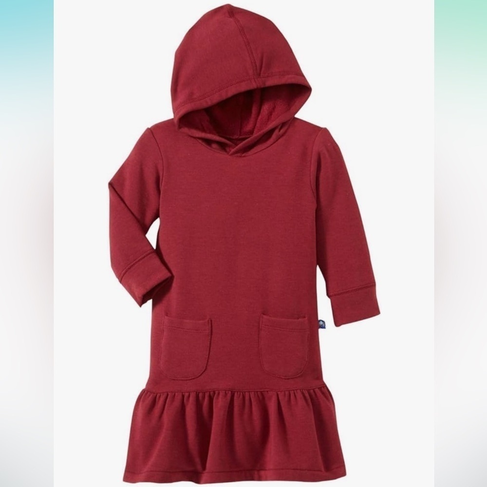 Kickee Pants Girl’s Fleece Hooded Dress Bamboo Organic Cotton Sz Large 10/12 Red